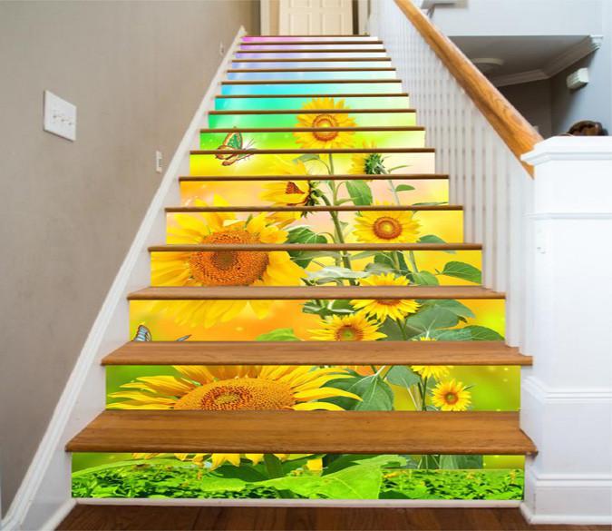 3D Sunflowers Butterflies 1324 Stair Risers Wallpaper AJ Wallpaper 
