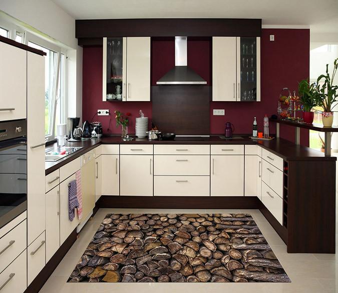3D Stacked Firewood 564 Kitchen Mat Floor Mural Wallpaper AJ Wallpaper 