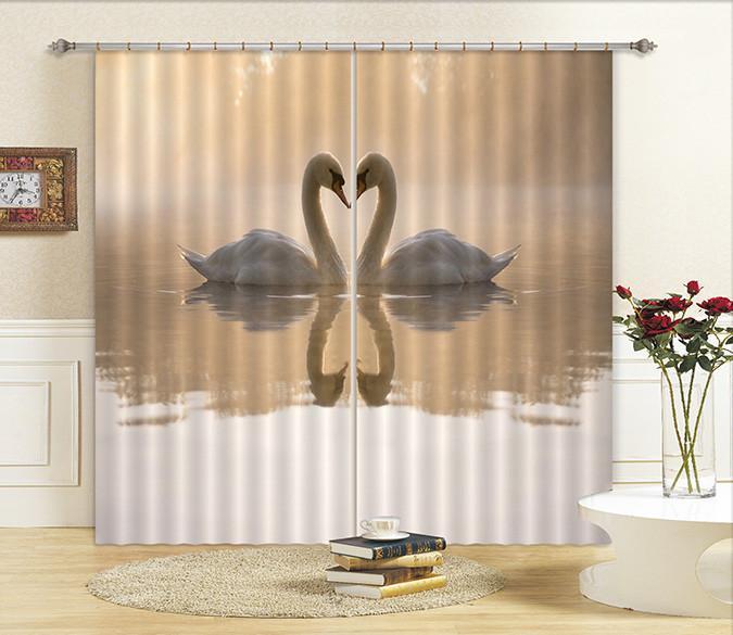 3D Lake Lovely Swans 175 Curtains Drapes Wallpaper AJ Wallpaper 