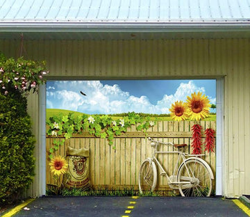 3D Wood Fence Sunflowers 377 Garage Door Mural Wallpaper AJ Wallpaper 