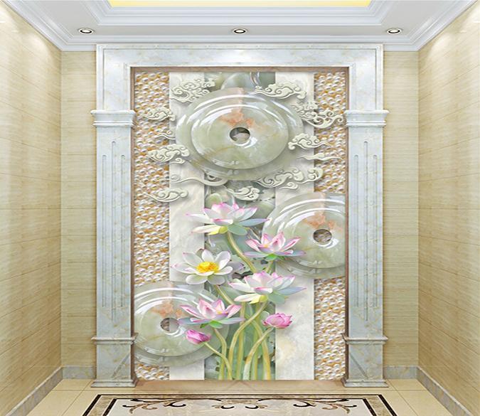 3D Garden Jade Lotus 388 Wallpaper AJ Wallpaper 