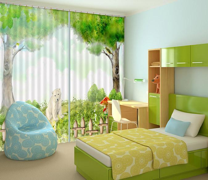 3D Trees Bear 236 Curtains Drapes Wallpaper AJ Wallpaper 