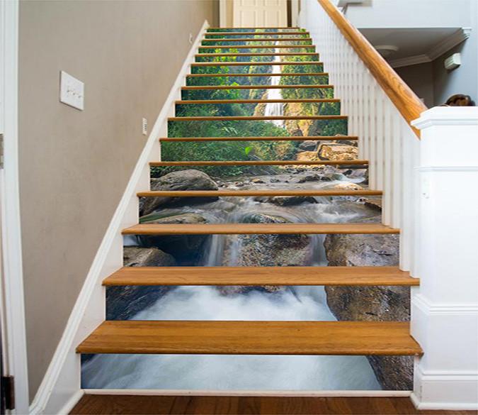 3D Mountain Falls Stream 821 Stair Risers Wallpaper AJ Wallpaper 
