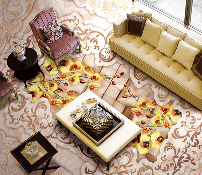 3D Yellow Flowers Floor Mural Wallpaper AJ Wallpaper 2 