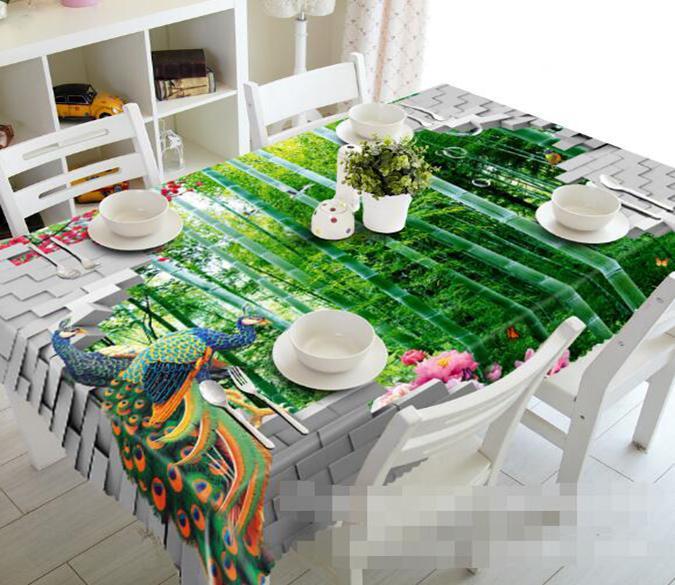 3D Bamboo Forest Peacocks 1268 Tablecloths Wallpaper AJ Wallpaper 