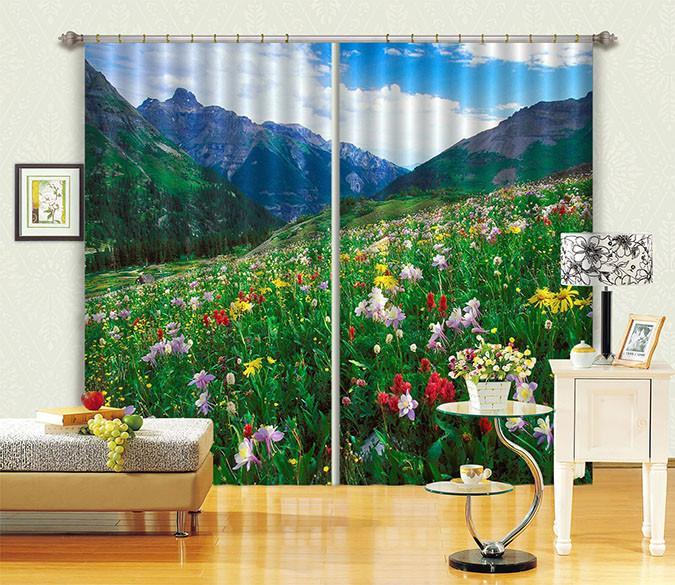 3D Mountain Slope Flowers 355 Curtains Drapes Wallpaper AJ Wallpaper 