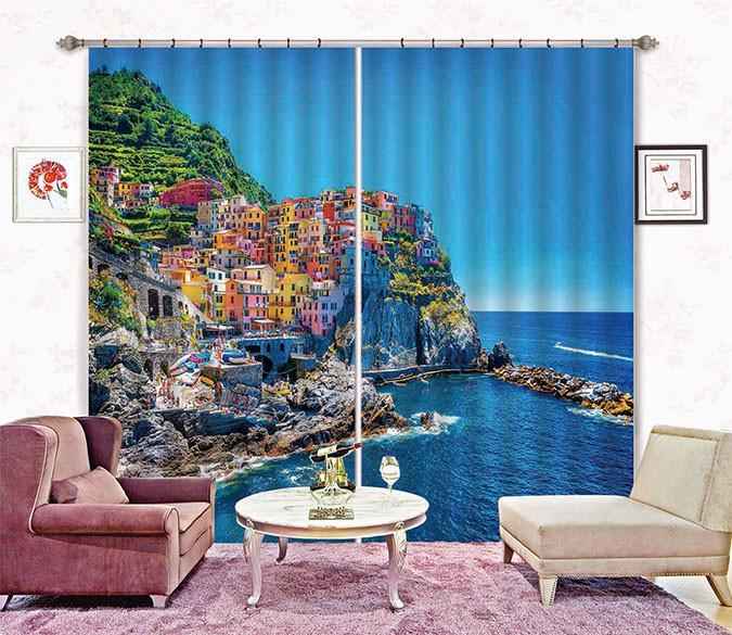 3D Sea Coast Color Town 409 Curtains Drapes Wallpaper AJ Wallpaper 