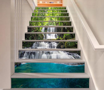 3D Forest Flowing Waterfall 815 Stair Risers Wallpaper AJ Wallpaper 