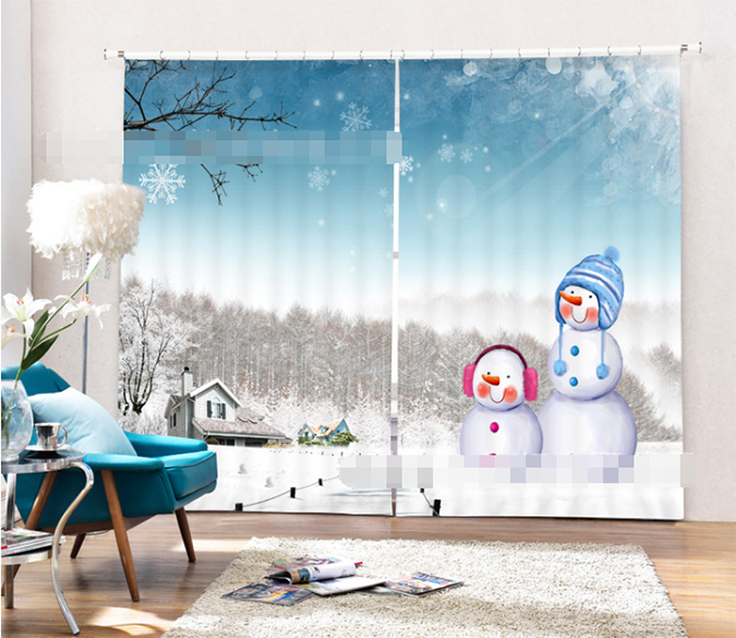 3D Snowing Forest Snowman 2140 Curtains Drapes Wallpaper AJ Wallpaper 