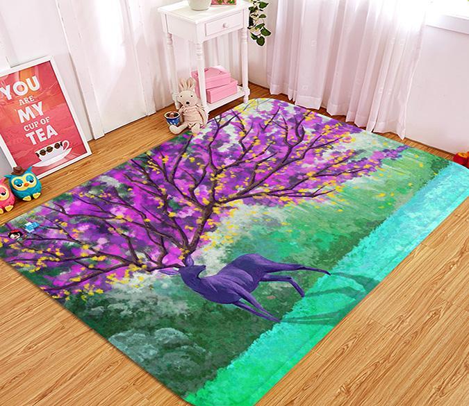 3D Deer Flowering Tree 80 Non Slip Rug Mat Mat AJ Creativity Home 