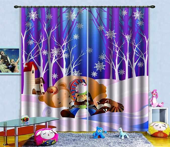 3D Kid Animals Friends 707 Curtains Drapes Wallpaper AJ Wallpaper 
