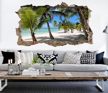 3D Beach Coconut Trees 311 Broken Wall Murals Wallpaper AJ Wallpaper 
