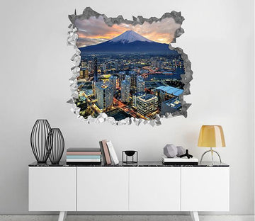 3D Mount Fuji City 219 Broken Wall Murals Wallpaper AJ Wallpaper 