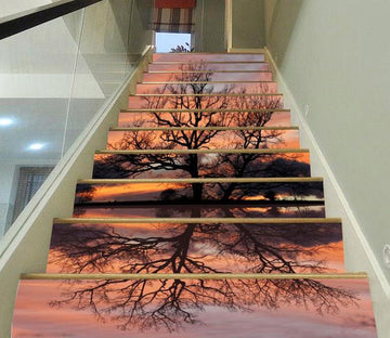 3D Lakeside Tree Sunset Scenery 502 Stair Risers Wallpaper AJ Wallpaper 