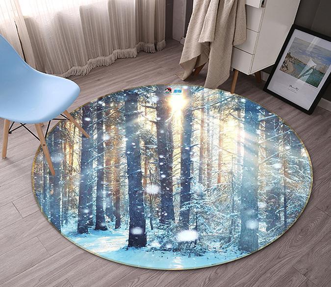 3D Snowing Forest Sunshine 77 Round Non Slip Rug Mat Mat AJ Creativity Home 