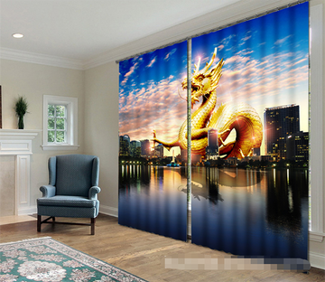 3D City Dragon Statue 1176 Curtains Drapes Wallpaper AJ Wallpaper 