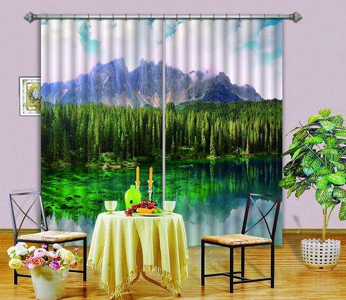 3D Mountain Forest Lake 587 Curtains Drapes Wallpaper AJ Wallpaper 