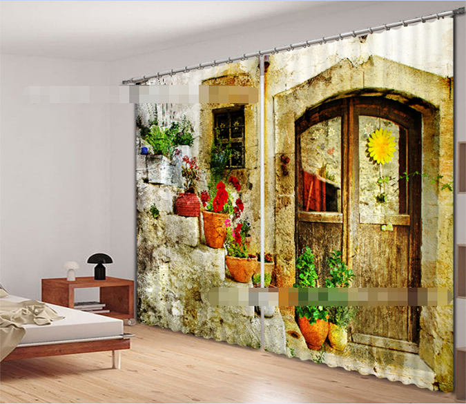 3D House Potted Plants 2122 Curtains Drapes Wallpaper AJ Wallpaper 