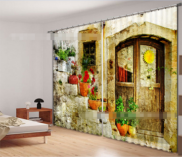 3D House Potted Plants 2122 Curtains Drapes Wallpaper AJ Wallpaper 