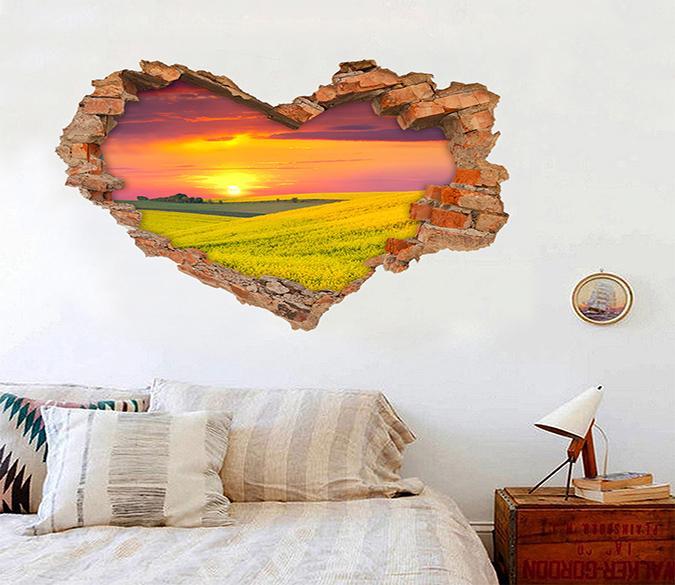 3D Flowers Field Sunset 211 Broken Wall Murals Wallpaper AJ Wallpaper 
