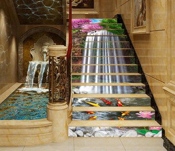 3D Waterfall Fishes 1337 Stair Risers Wallpaper AJ Wallpaper 