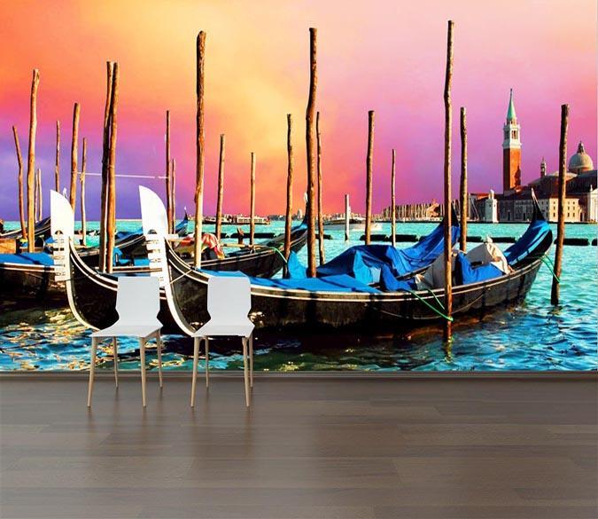 3D Evening Boat 704 Wallpaper AJ Wallpaper 