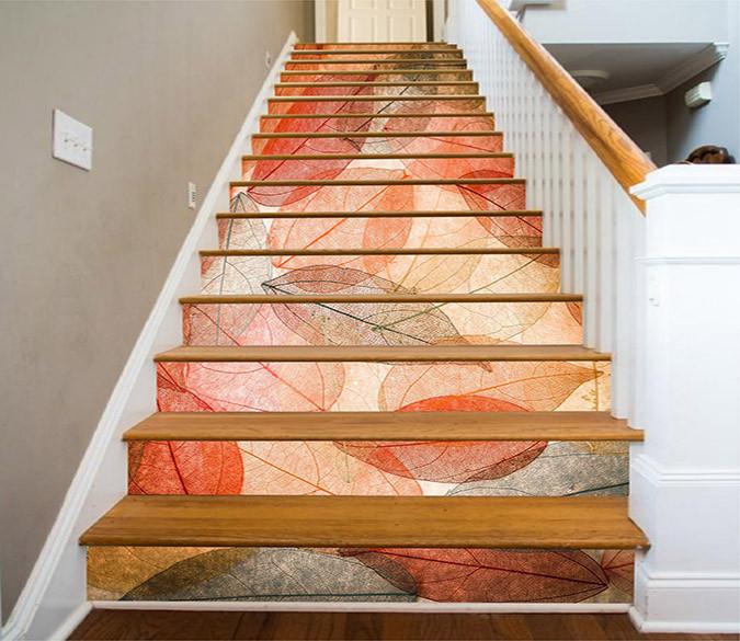 3D Clear Leaves Veins 1018 Stair Risers Wallpaper AJ Wallpaper 