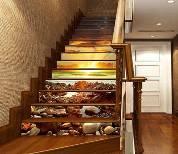 3D Stones Beach Bright Sunset 1464 Stair Risers Wallpaper AJ Wallpaper 