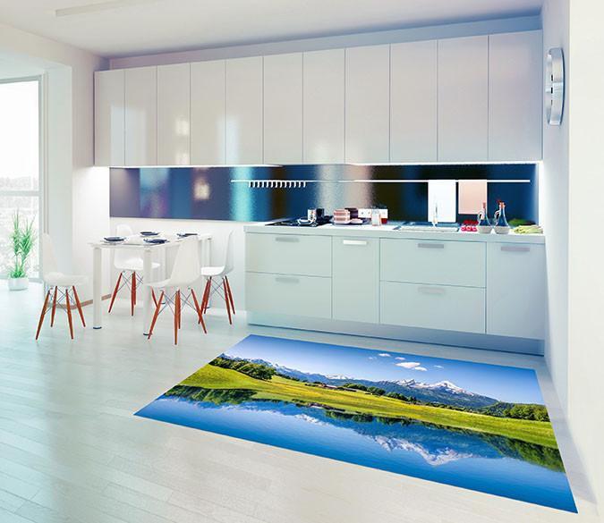 3D Alpine Lakeside Cottages Kitchen Mat Floor Mural Wallpaper AJ Wallpaper 