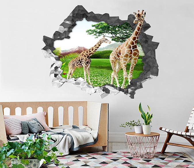 3D Lawn Giraffes 6 Broken Wall Murals Wallpaper AJ Wallpaper 