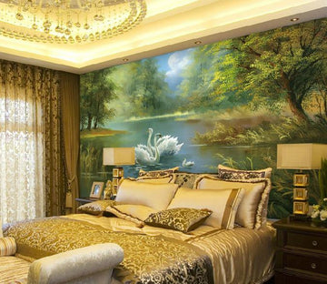 Swans River Painting Wallpaper AJ Wallpaper 