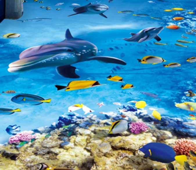 3D Dancing Fish Floor Mural Wallpaper AJ Wallpaper 2 