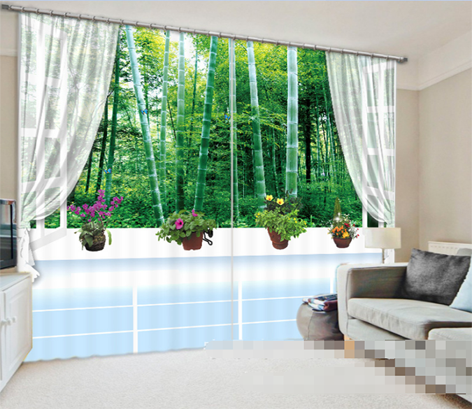 3D Window Bamboo Forest 939 Curtains Drapes Wallpaper AJ Wallpaper 