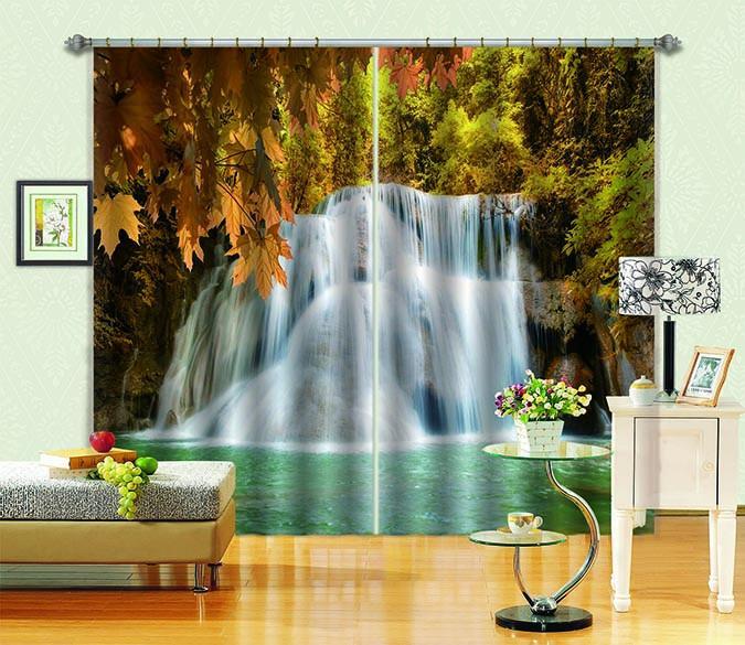 3D Forest Waterfall 749 Curtains Drapes Wallpaper AJ Wallpaper 
