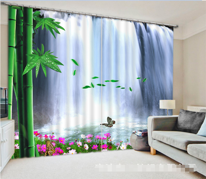 3D Waterfall Bamboos 1279 Curtains Drapes Wallpaper AJ Wallpaper 