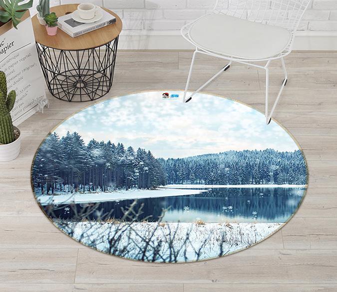 3D Snow Forest Lake Scenery 67 Round Non Slip Rug Mat Mat AJ Creativity Home 