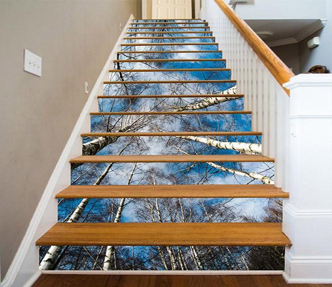 3D Tall Bare Trees 1531 Stair Risers Wallpaper AJ Wallpaper 