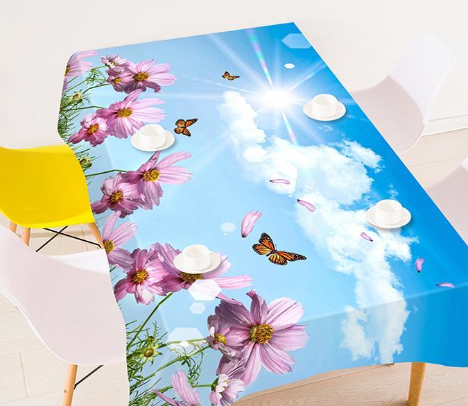 3D Flowers Butterflies Blue Sky 289 Tablecloths Wallpaper AJ Wallpaper 