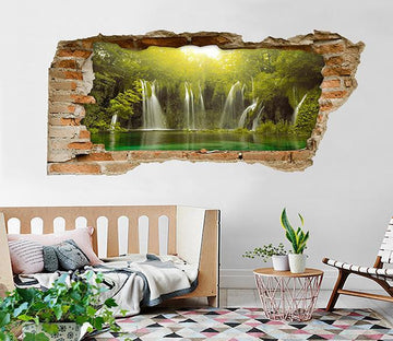 3D Forest Lake Waterfalls 123 Broken Wall Murals Wallpaper AJ Wallpaper 