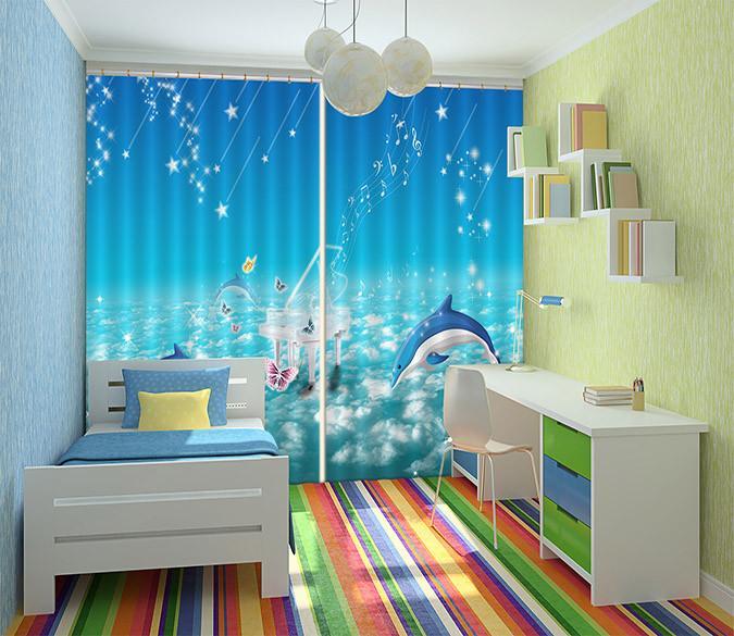 3D Piano Music Jumping Dolphins 179 Curtains Drapes Wallpaper AJ Wallpaper 