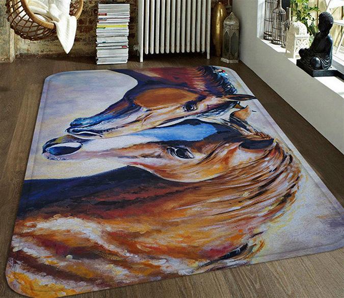 3D Horses Painting 130 Non Slip Rug Mat Mat AJ Creativity Home 