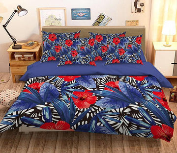 3D Red Flowers Leaves 277 Bed Pillowcases Quilt Wallpaper AJ Wallpaper 