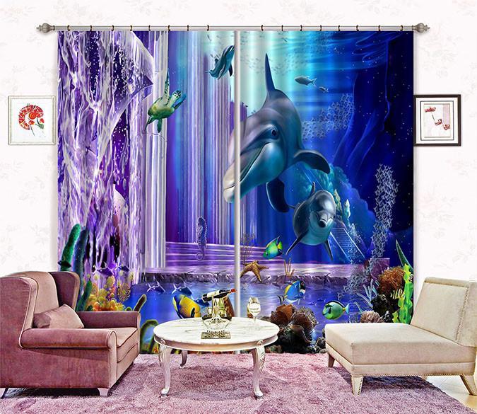3D Ocean Corridor 202 Curtains Drapes Wallpaper AJ Wallpaper 