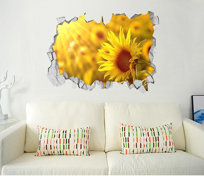 3D Bright Sunflowers 128 Broken Wall Murals Wallpaper AJ Wallpaper 