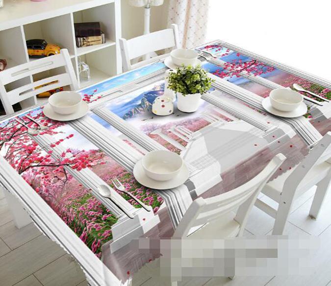 3D Flowers Field Road Pillars 1097 Tablecloths Wallpaper AJ Wallpaper 