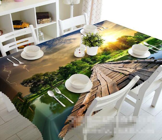 3D Lake Wood Bridge 889 Tablecloths Wallpaper AJ Wallpaper 