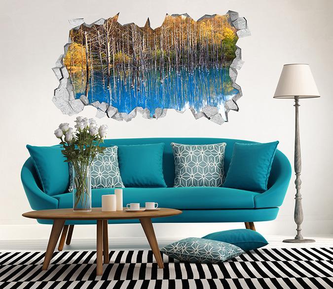3D Blue Lake Bare Trees 104 Broken Wall Murals Wallpaper AJ Wallpaper 