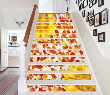 3D Wood Board Flowers Leaves 696 Stair Risers Wallpaper AJ Wallpaper 