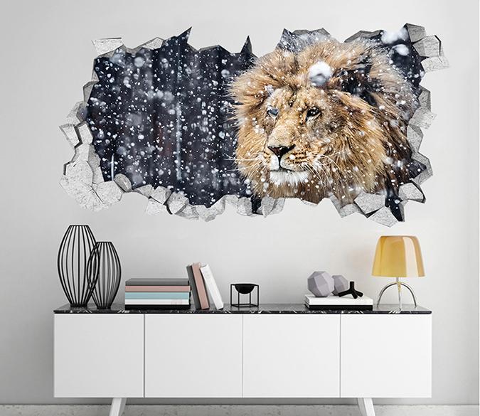 3D Snowing Field Lion 384 Broken Wall Murals Wallpaper AJ Wallpaper 