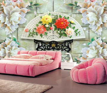 3D Beautiful Flowers And Fan Wallpaper AJ Wallpaper 1 